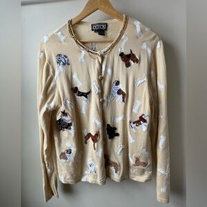 BEREK Best in Show Dog Lover Bone VTG Cardigan Sweater Cottagecore Novelty XL